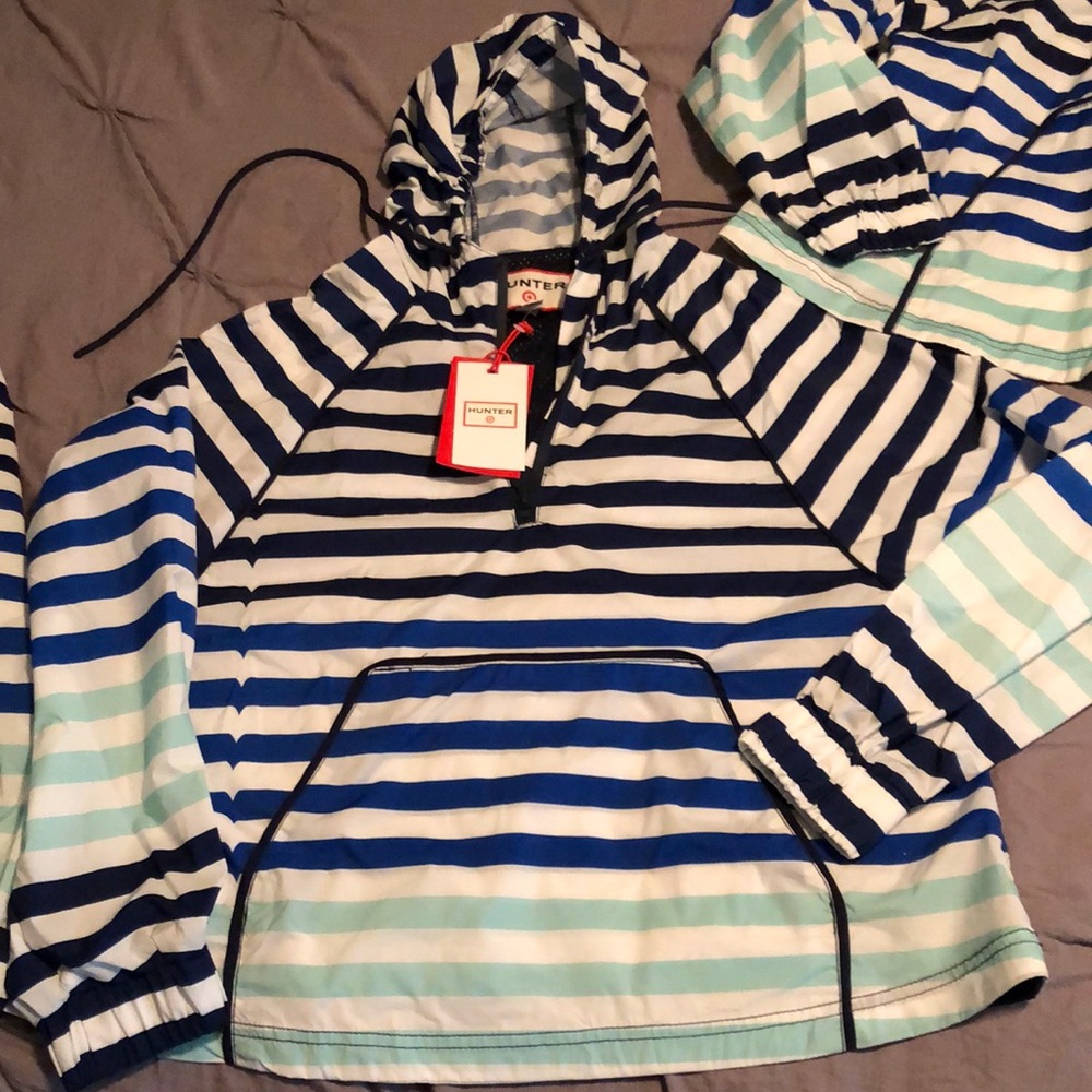 Hunter Brand striped windbreaker 3/4 zip with hood multicolored   3 available